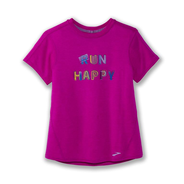 Brooks Distance Graphic tee Women's Short Sleeve Running Shirt - Heather Magenta/Run Happy (91547-WM